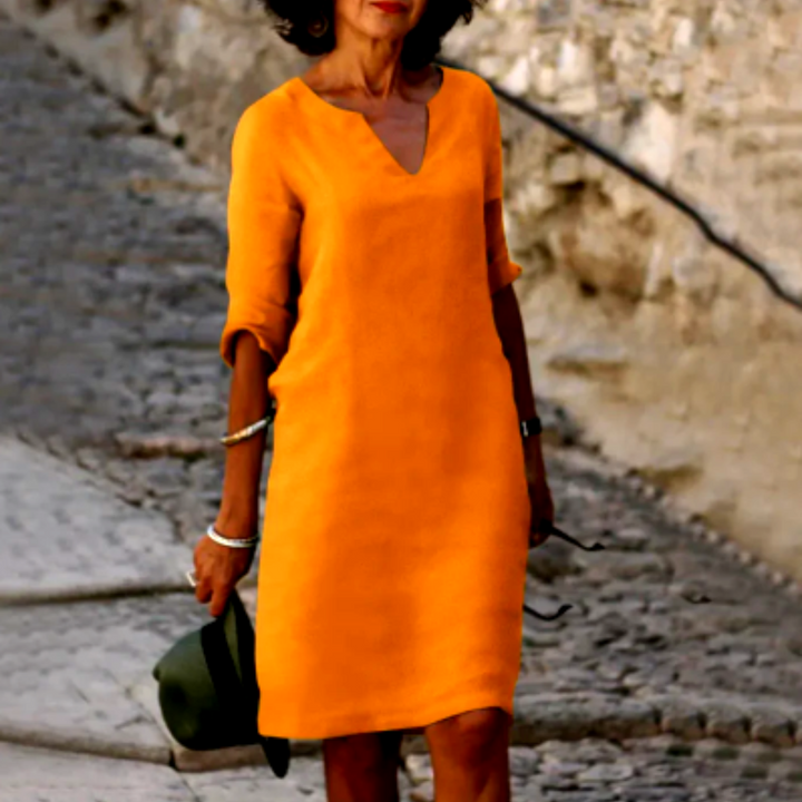 Nina - Damen Kleid mit V-Ausschnitt und 3/4-Ärmeln