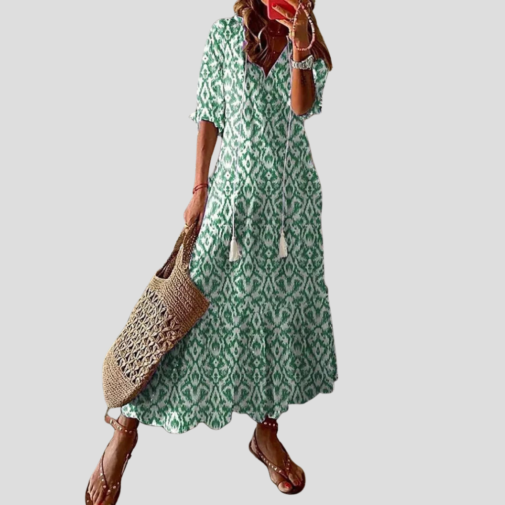 Boho-Chic Floral V-Ausschnitt Maxikleid – Perfekt für warme Tage