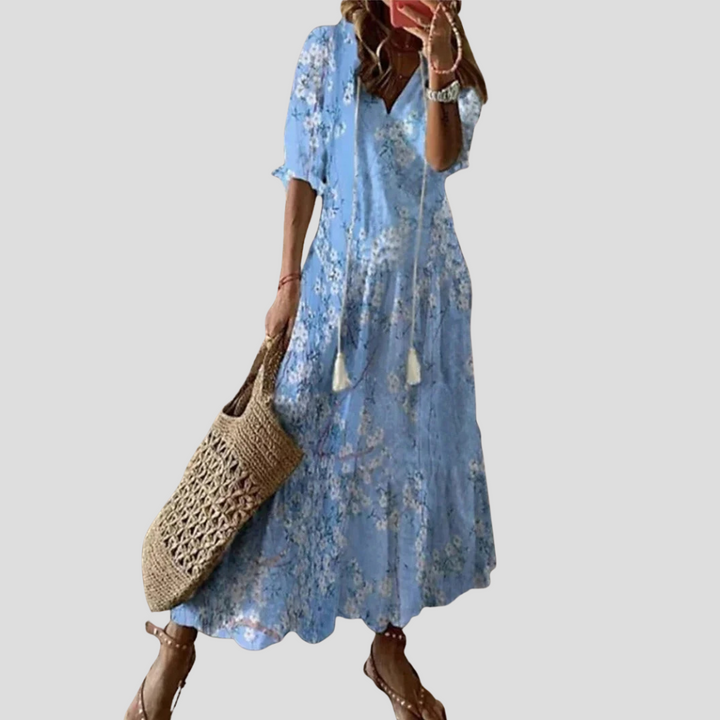Boho-Chic Floral V-Ausschnitt Maxikleid – Perfekt für warme Tage