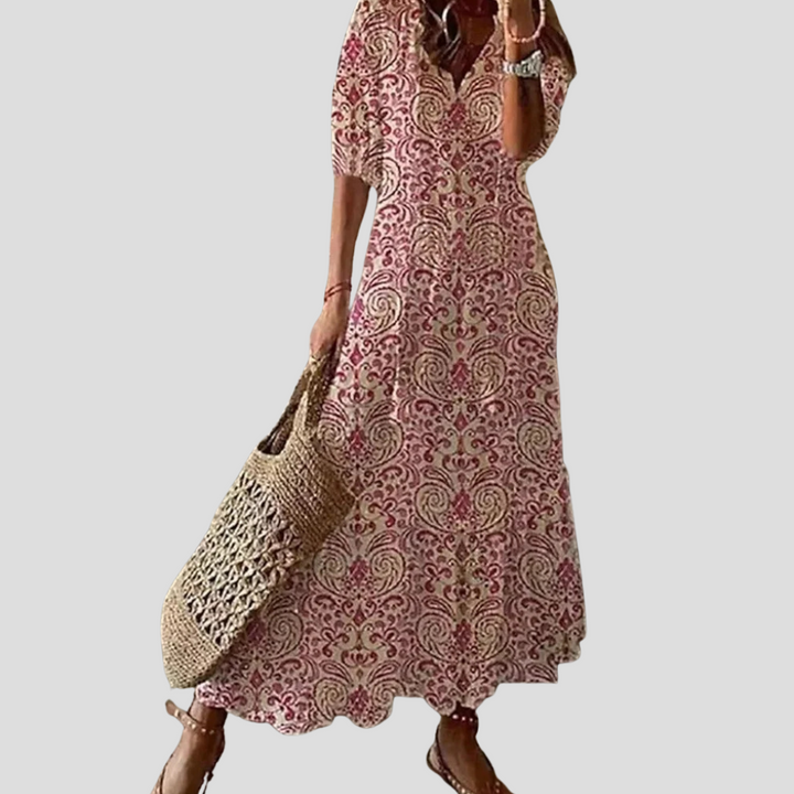 Boho-Chic Floral V-Ausschnitt Maxikleid – Perfekt für warme Tage