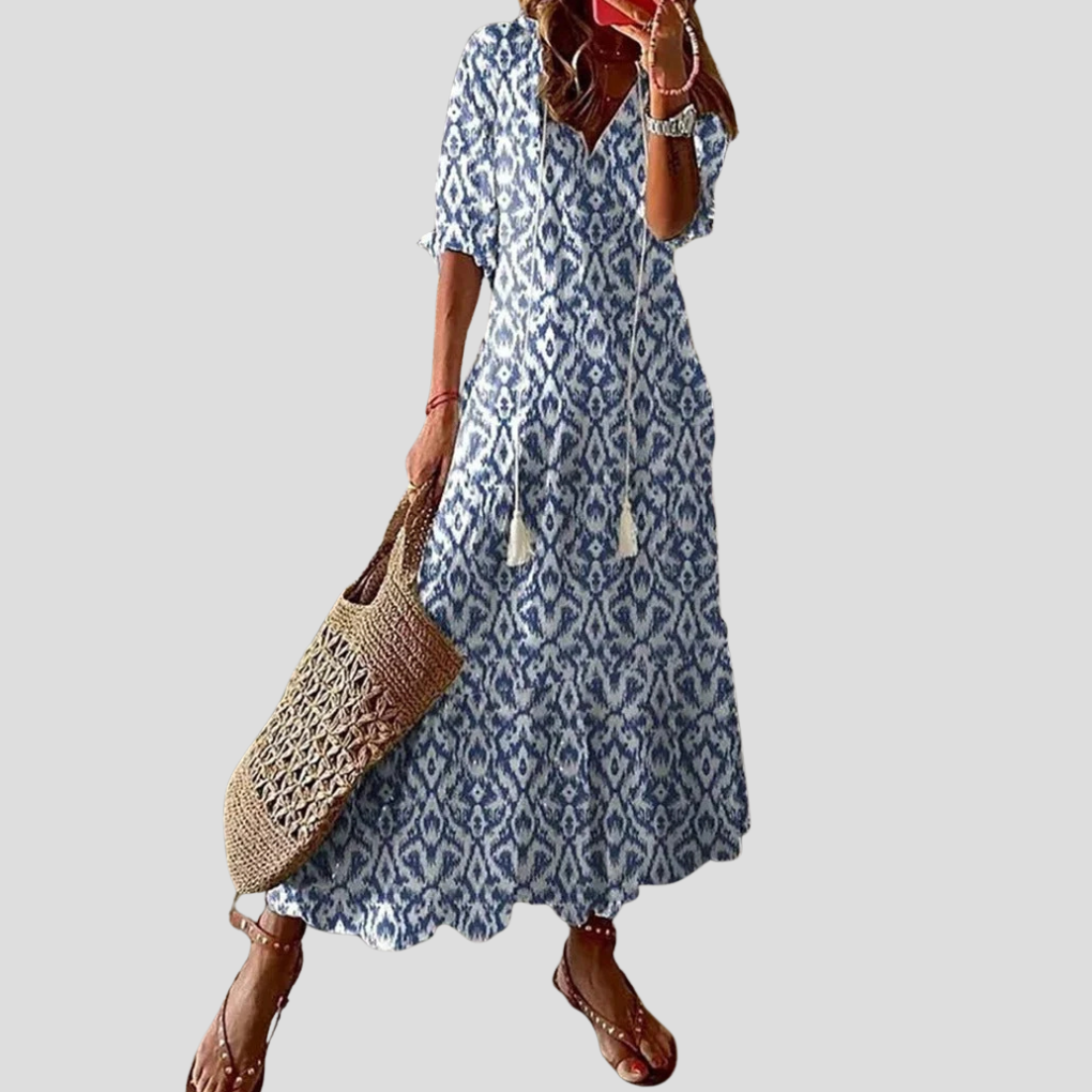 Boho-Chic Floral V-Ausschnitt Maxikleid – Perfekt für warme Tage