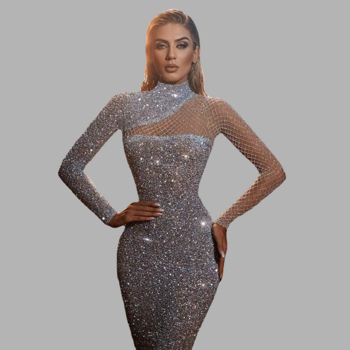 Elegantes Off-Shoulder Paillettenkleid – Auffälliger Glamour für besondere Anlässe