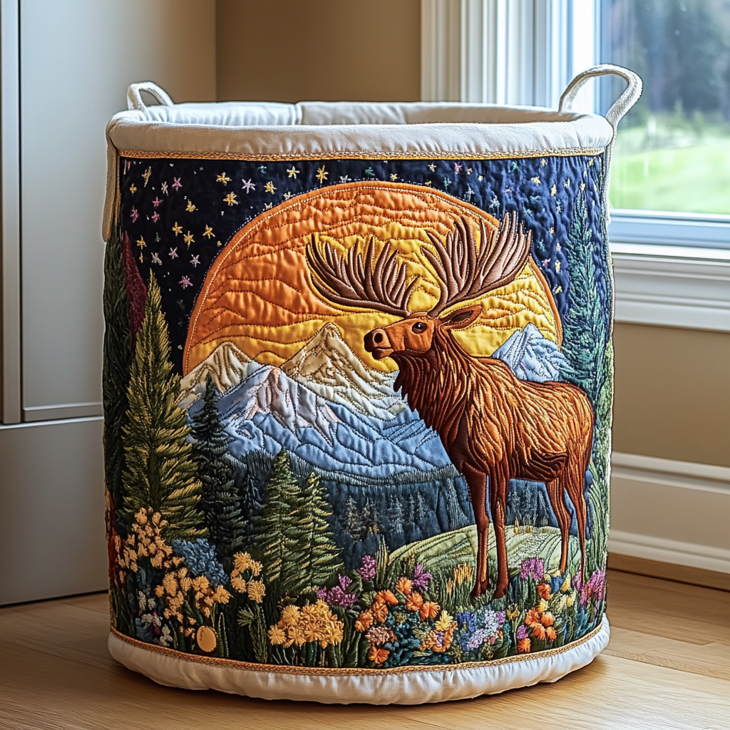 Gesteppter Wäschekorb Wald mit Motiv Waldlandschaft von Maria Zürich