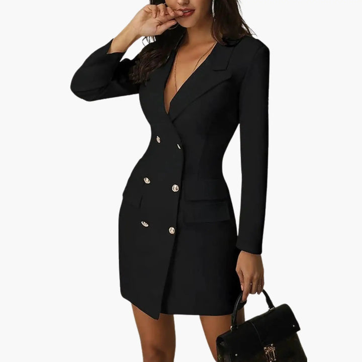 Damen Blazer Kleid mit doppelter Knopfleiste und Revers