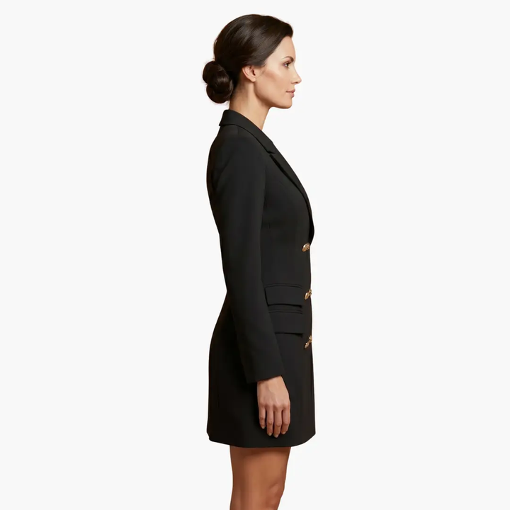 Damen Blazer Kleid mit doppelter Knopfleiste und Revers