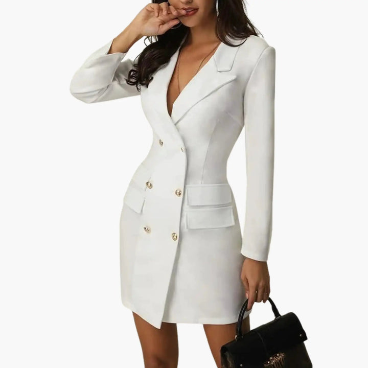 Damen Blazer Kleid mit doppelter Knopfleiste und Revers