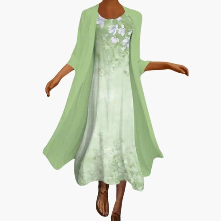 Damen Floral Maxi Kleid mit Offener - Front Cardigan Set