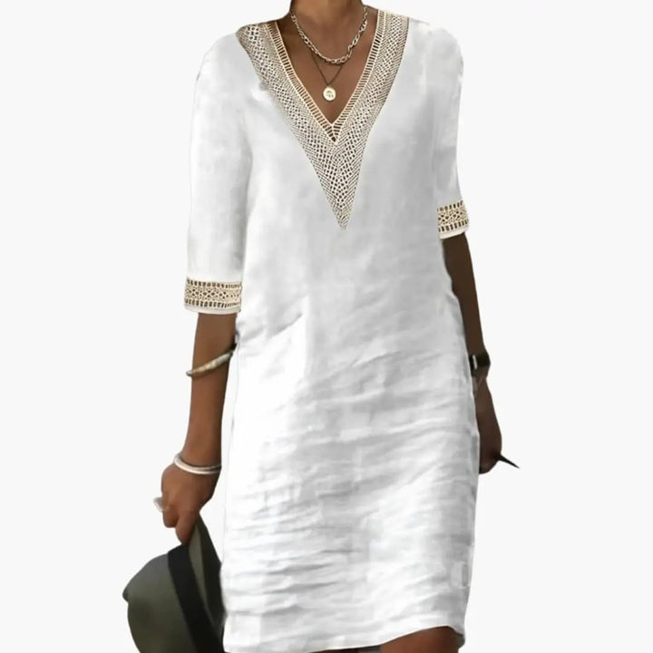 Damen Knielanges Kleid mit Rundhalsausschnitt und kurzen Ärmeln