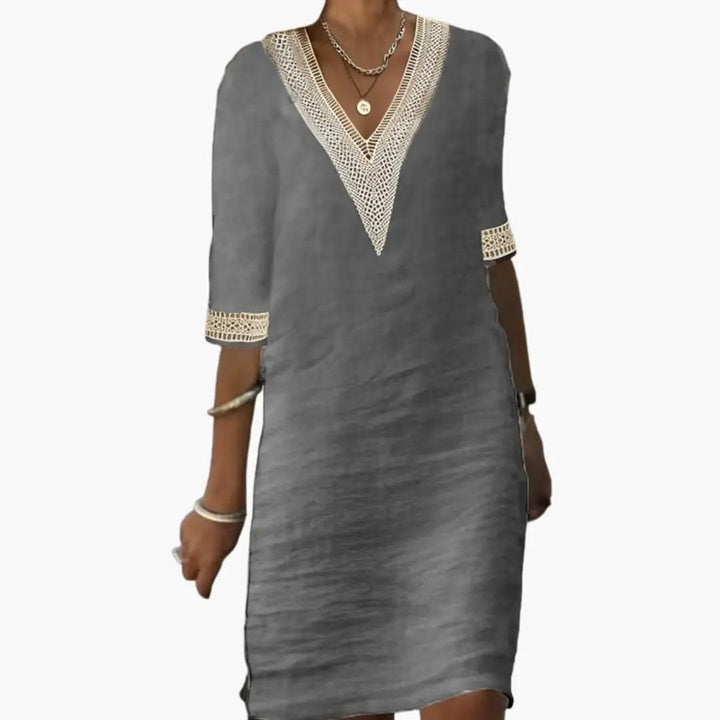 Damen Knielanges Kleid mit Rundhalsausschnitt und kurzen Ärmeln