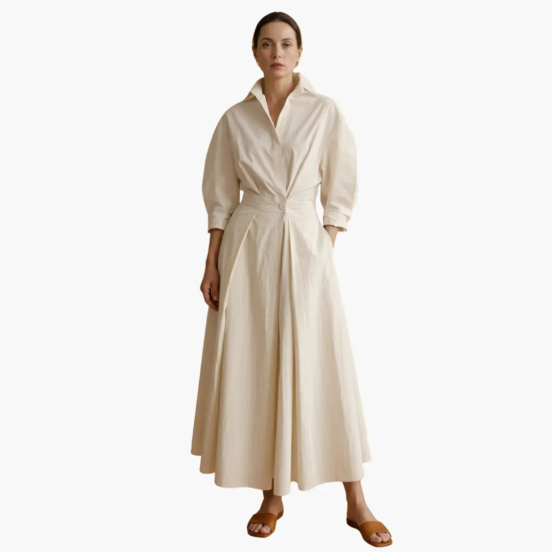 Damen Langarmhemdkleid mit Taillendetail und Knopfleiste