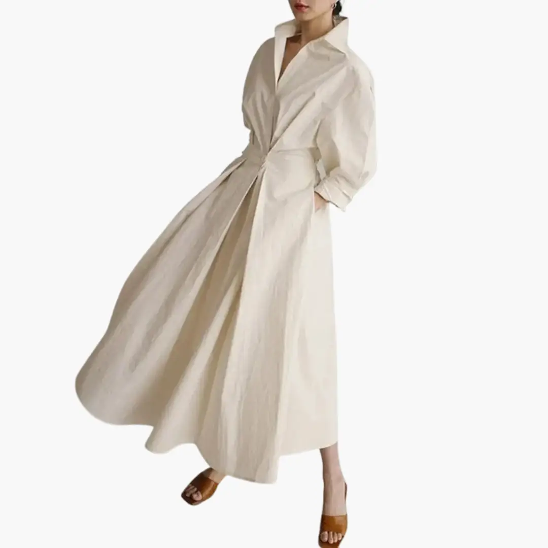 Damen Langarmhemdkleid mit Taillendetail und Knopfleiste