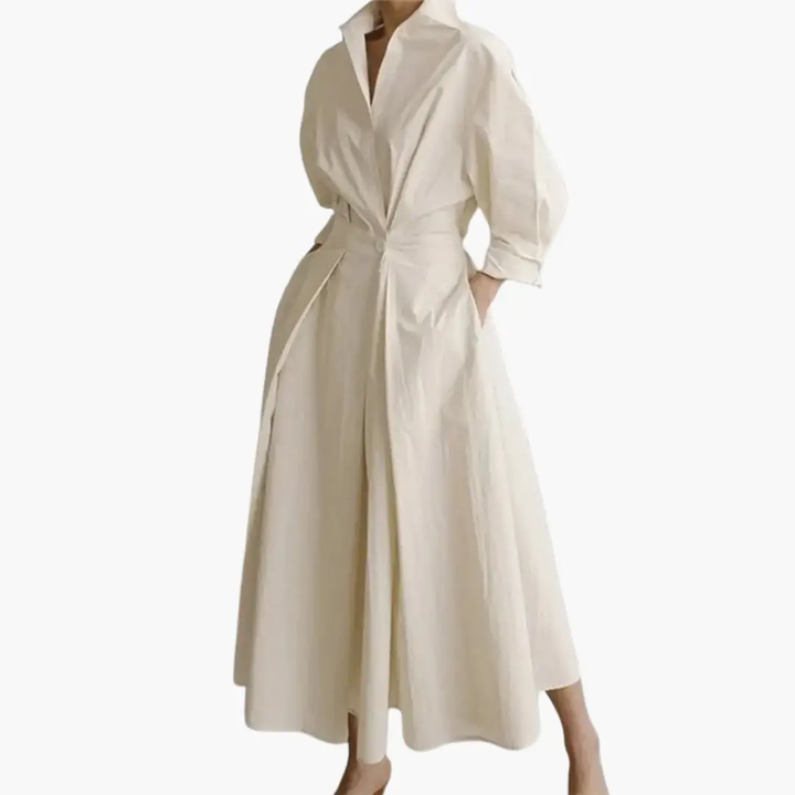 Damen Langarmhemdkleid mit Taillendetail und Knopfleiste