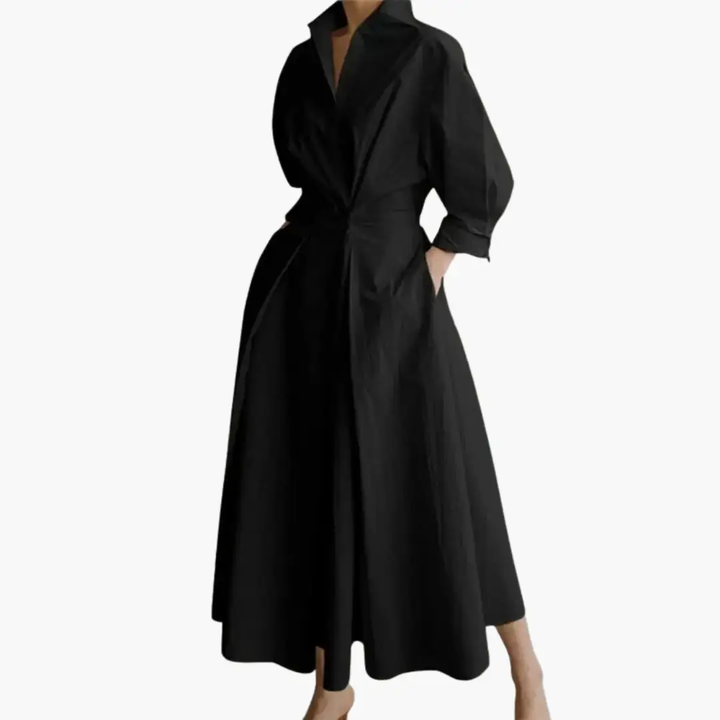 Damen Langarmhemdkleid mit Taillendetail und Knopfleiste