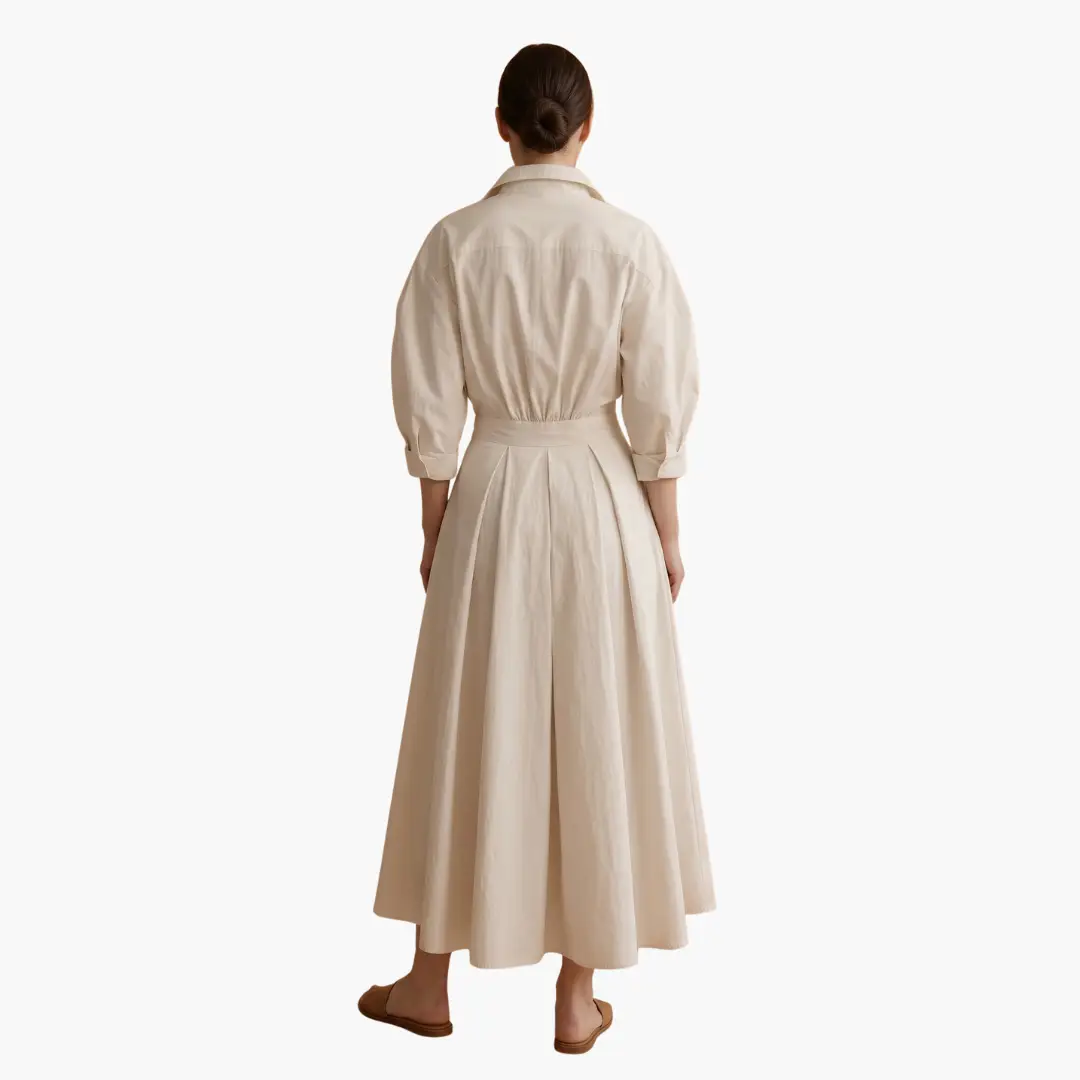 Damen Langarmhemdkleid mit Taillendetail und Knopfleiste