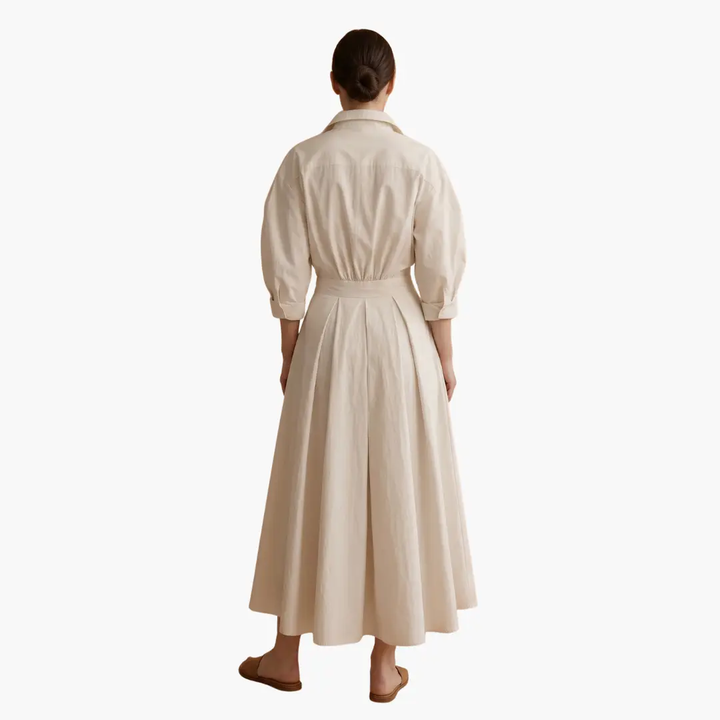Damen Langarmhemdkleid mit Taillendetail und Knopfleiste