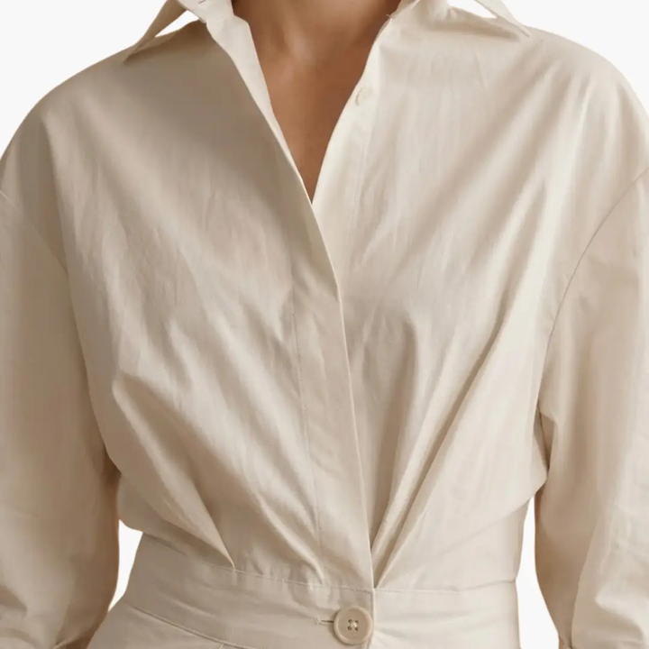 Damen Langarmhemdkleid mit Taillendetail und Knopfleiste