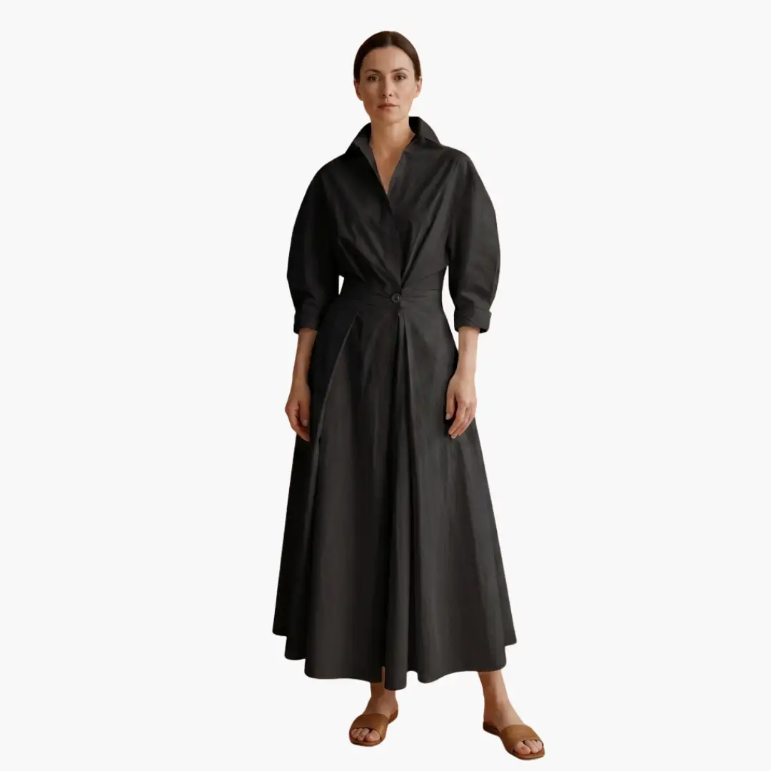 Damen Langarmhemdkleid mit Taillendetail und Knopfleiste