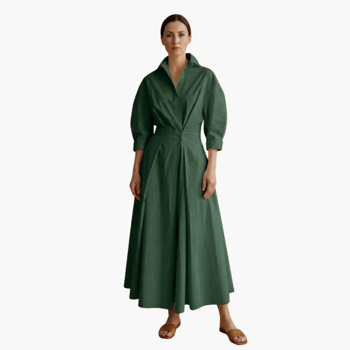 Damen Langarmhemdkleid mit Taillendetail und Knopfleiste
