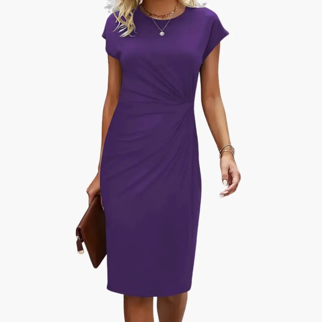 Damen Midi-Kleid mit Rundhalsausschnitt und Taillennaht