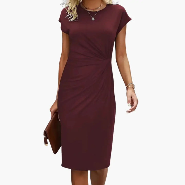 Damen Midi-Kleid mit Rundhalsausschnitt und Taillennaht