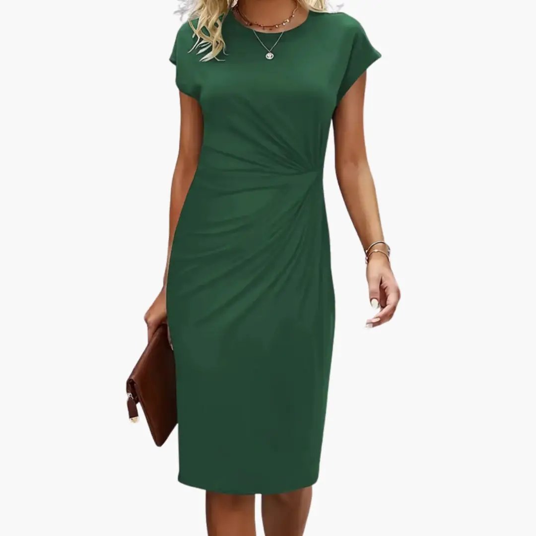 Damen Midi-Kleid mit Rundhalsausschnitt und Taillennaht