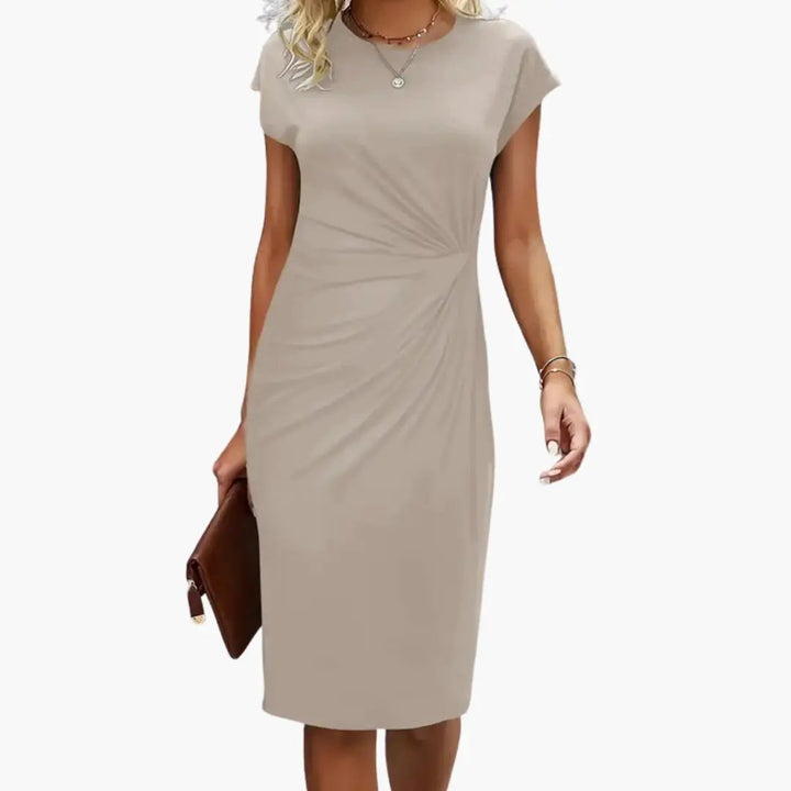 Damen Midi-Kleid mit Rundhalsausschnitt und Taillennaht