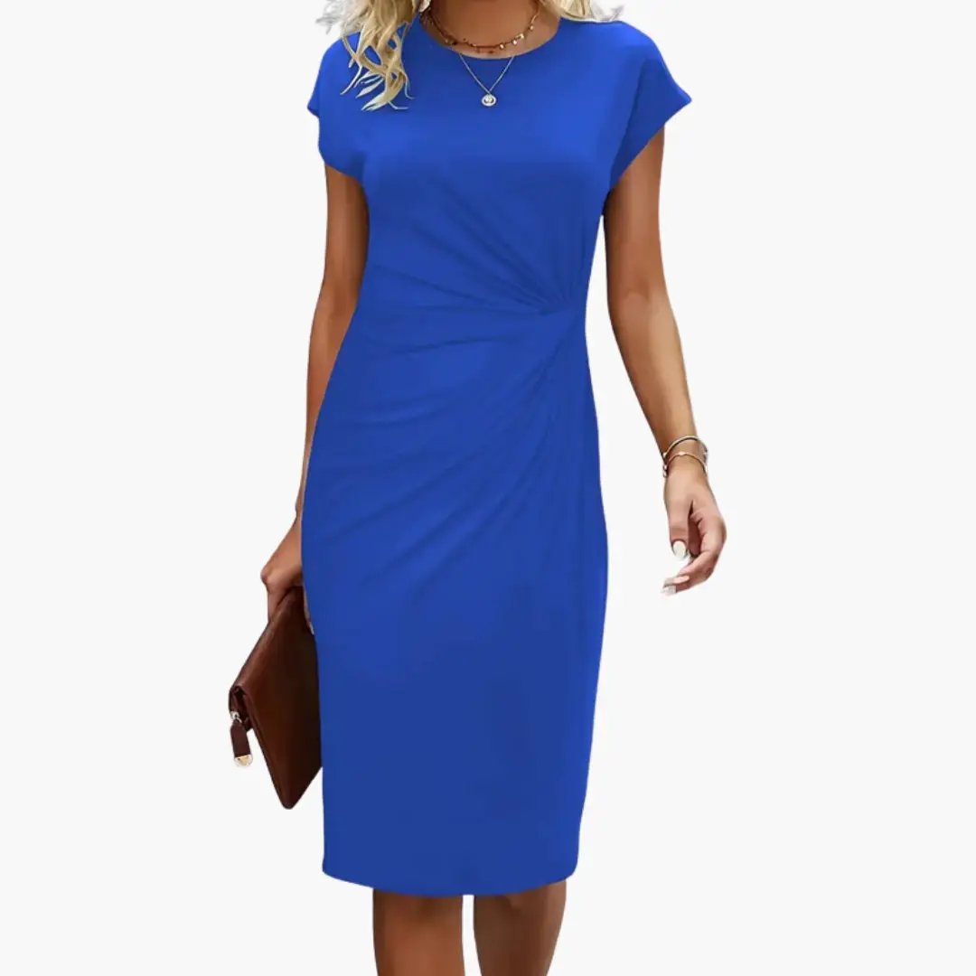 Damen Midi-Kleid mit Rundhalsausschnitt und Taillennaht