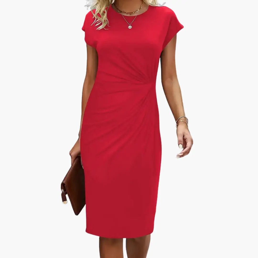 Damen Midi-Kleid mit Rundhalsausschnitt und Taillennaht