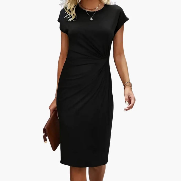 Damen Midi-Kleid mit Rundhalsausschnitt und Taillennaht