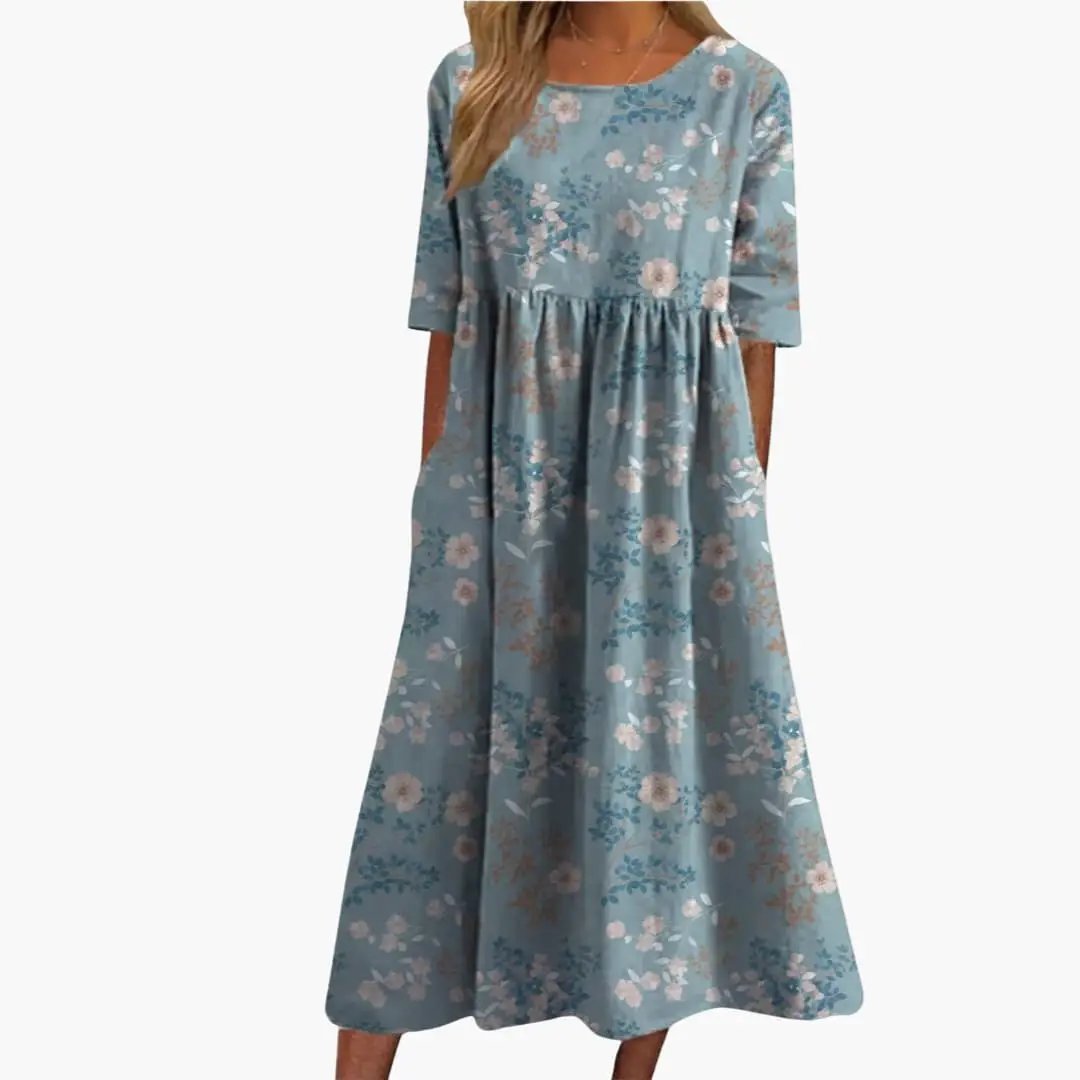 Damen Bedrucktes Midi-Kleid Kurzarm Lockere Passform Sommerkleid