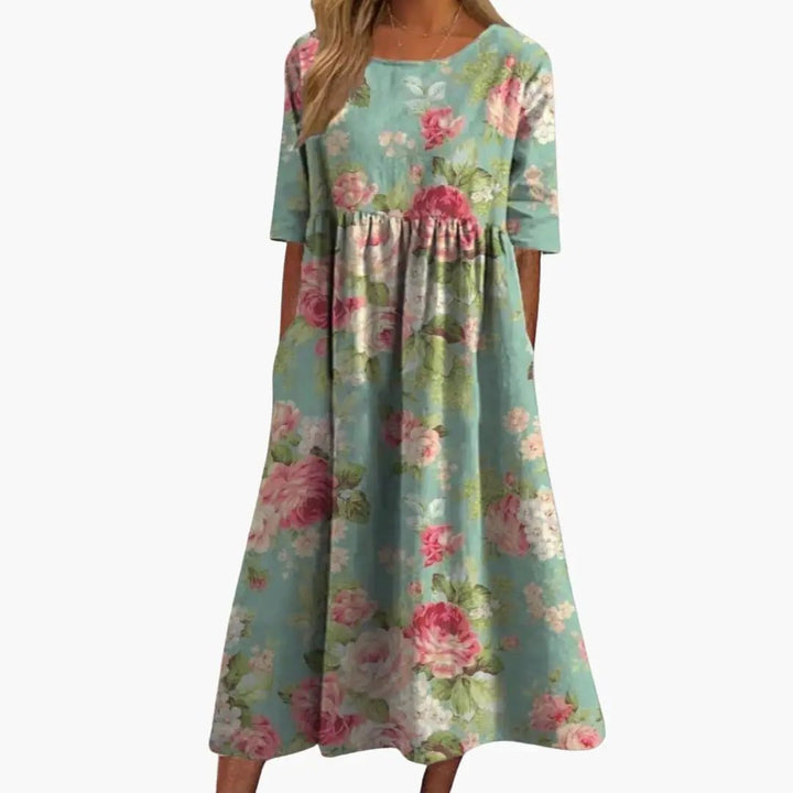 Damen Bedrucktes Midi-Kleid Kurzarm Lockere Passform Sommerkleid