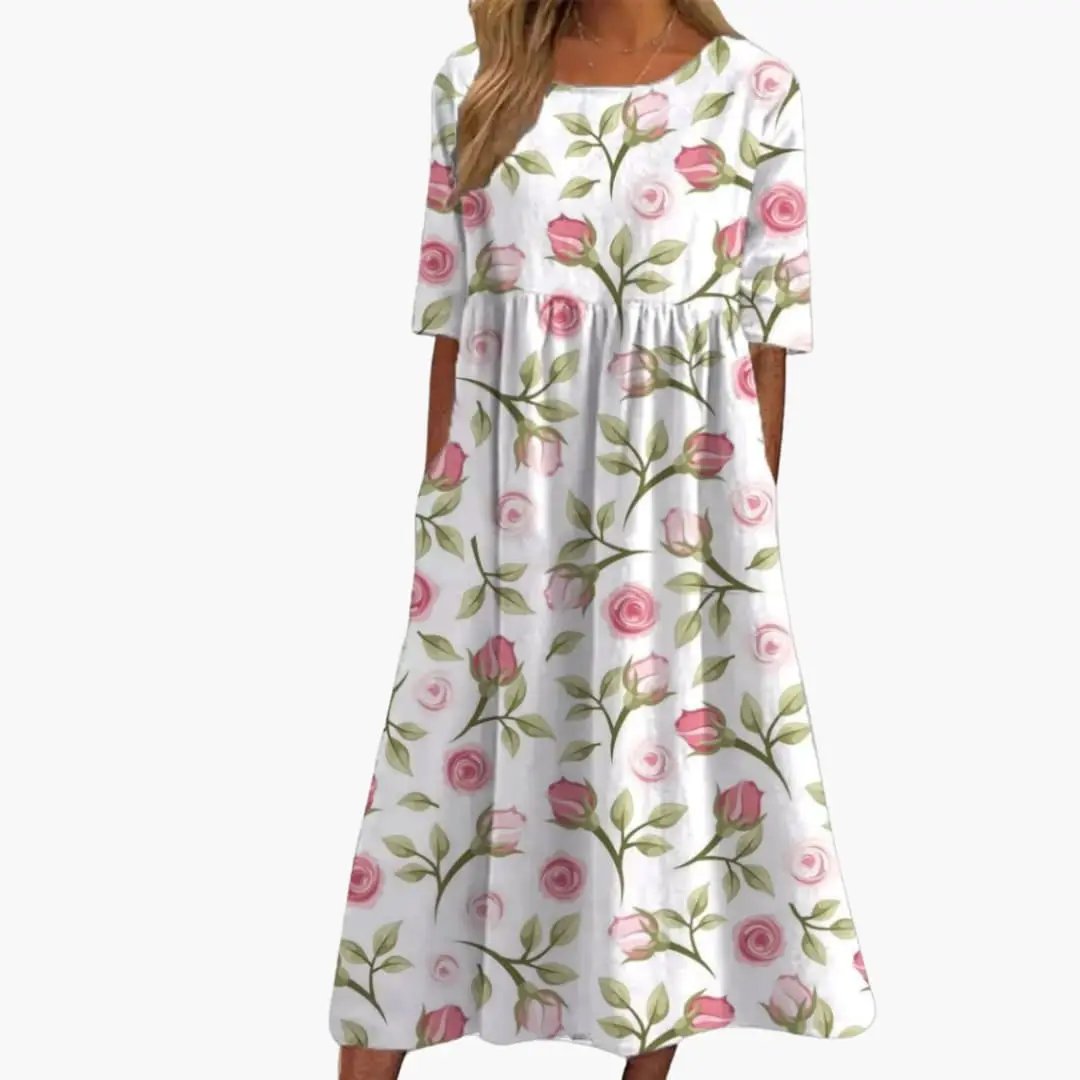Damen Bedrucktes Midi-Kleid Kurzarm Lockere Passform Sommerkleid