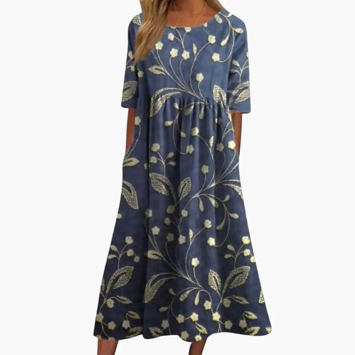 Damen Bedrucktes Midi-Kleid Kurzarm Lockere Passform Sommerkleid