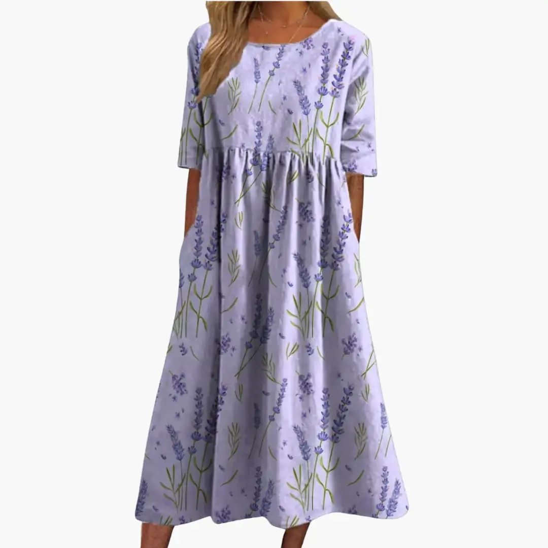 Damen Bedrucktes Midi-Kleid Kurzarm Lockere Passform Sommerkleid