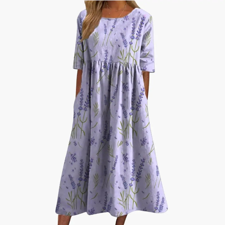 Damen Bedrucktes Midi-Kleid Kurzarm Lockere Passform Sommerkleid