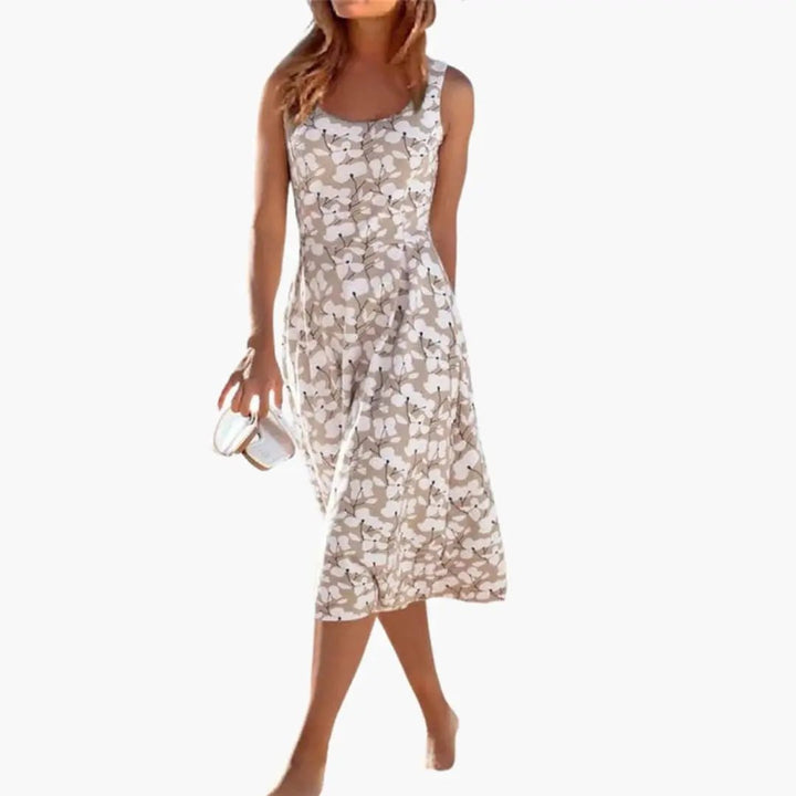 Damen Rundhals Blumen Kleid