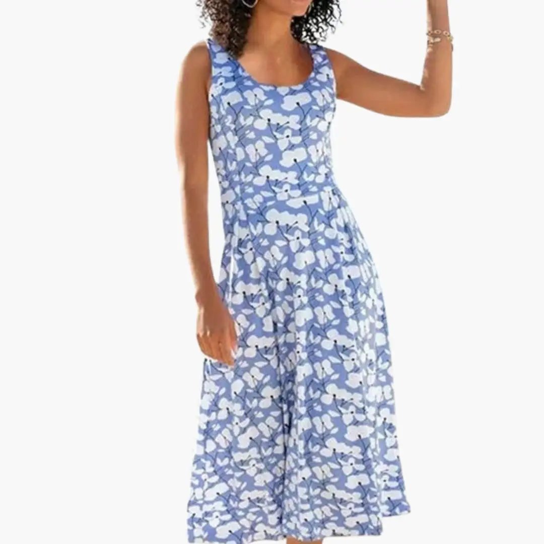 Damen Rundhals Blumen Kleid