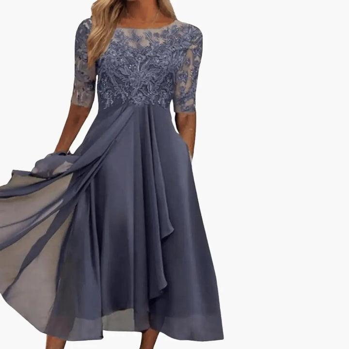 Damen Rundhals Hohe Taille Midi Kleid