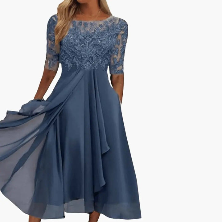 Damen Rundhals Hohe Taille Midi Kleid
