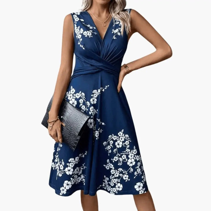 Ärmelloses V-Ausschnitt Blumen-Midi-Kleid für Frauen