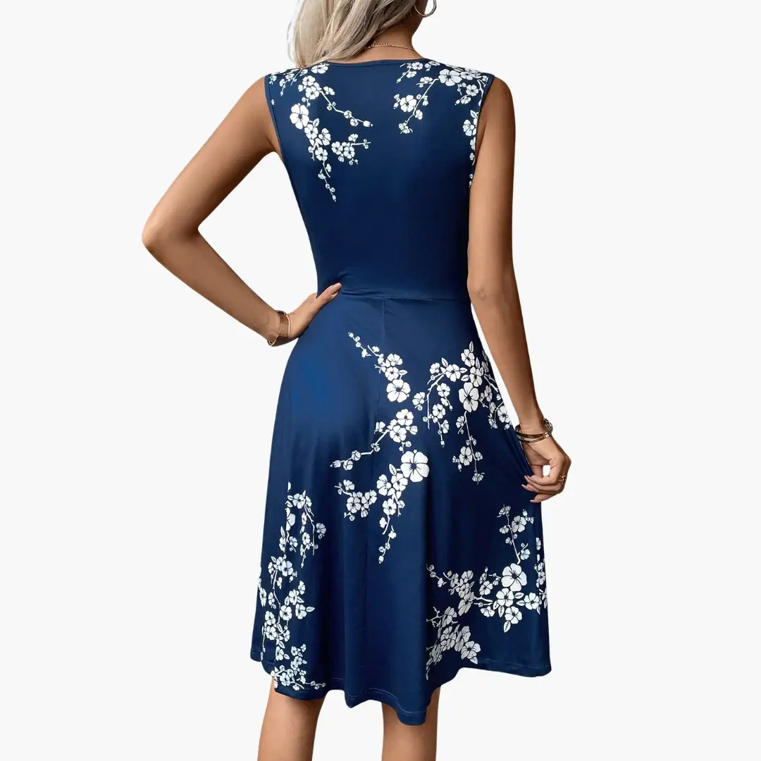 Ärmelloses V-Ausschnitt Blumen-Midi-Kleid für Frauen