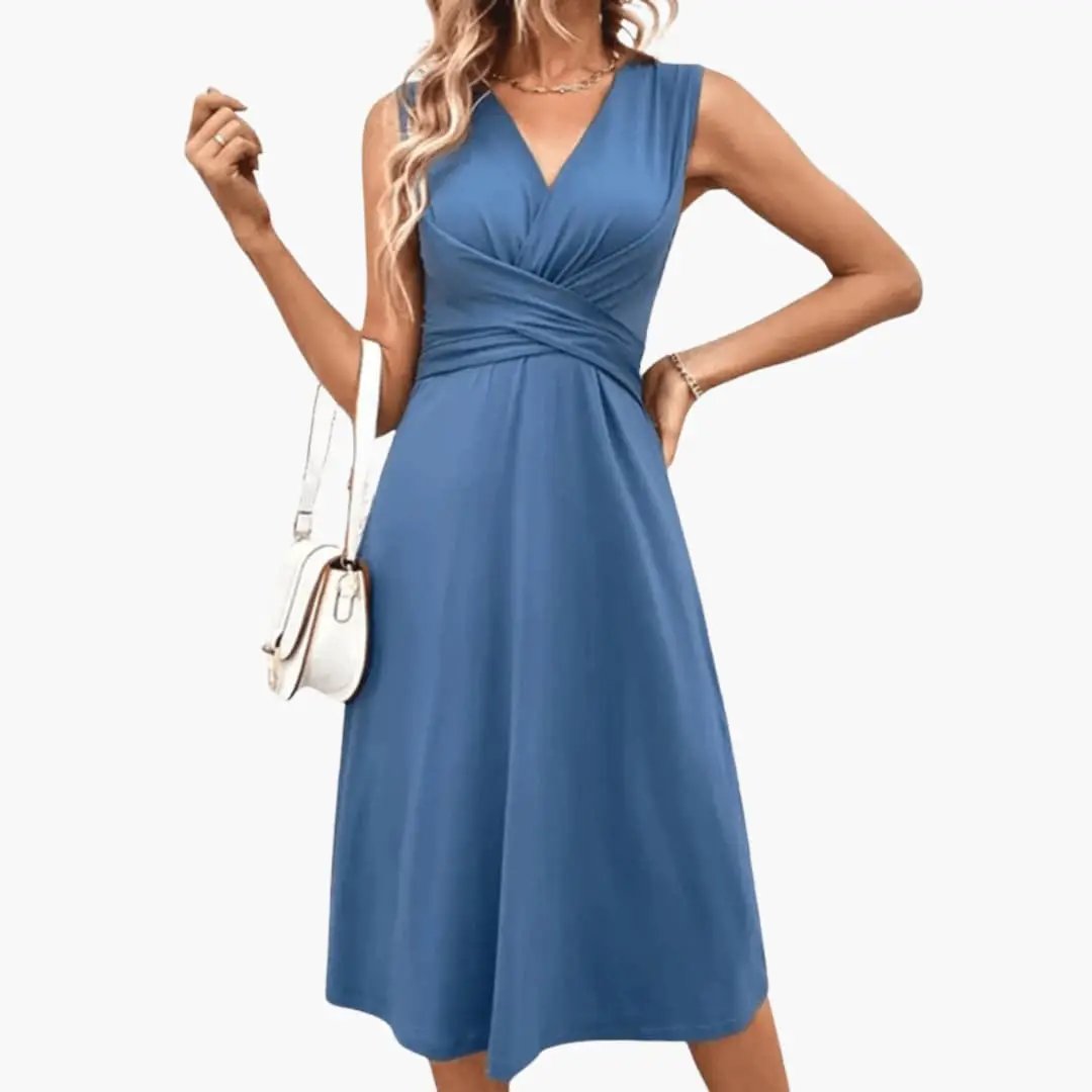 Ärmelloses V-Ausschnitt Blumen-Midi-Kleid für Frauen
