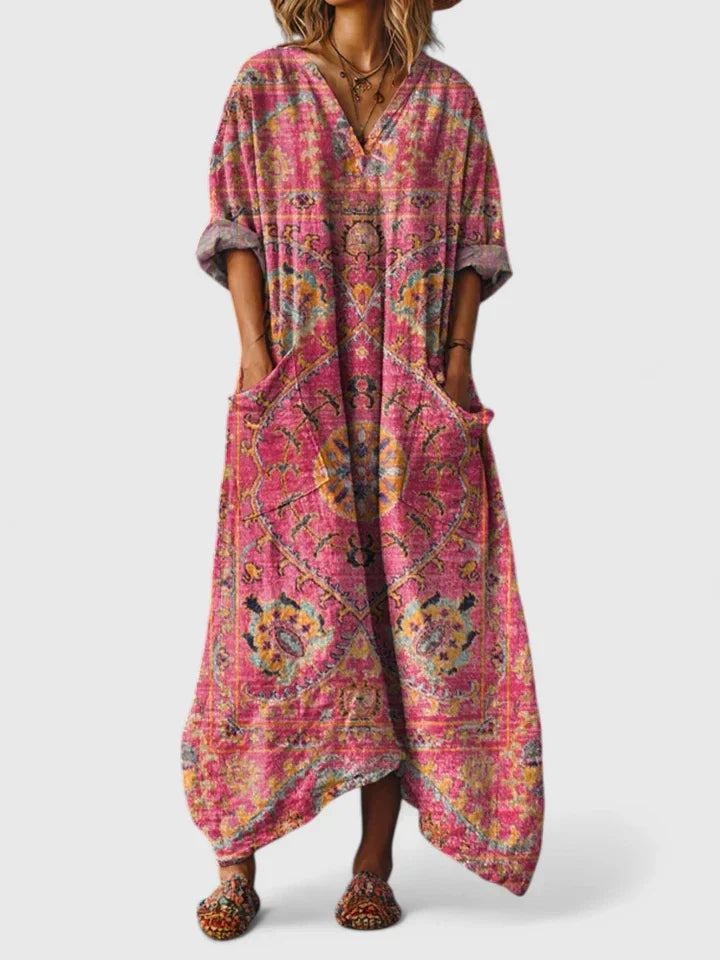 Damen Lockere Passform Kleid aus weichem Stoff mit Taschen und Stickdetails