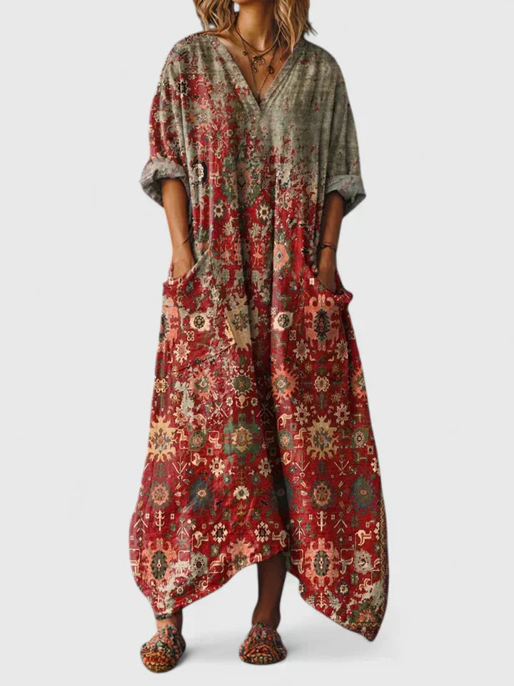 Damen Lockere Passform Kleid aus weichem Stoff mit Taschen und Stickdetails