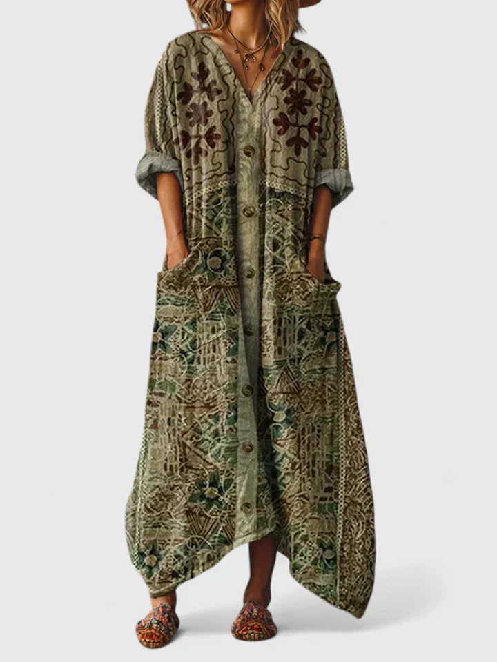 Damen Lockere Passform Kleid aus weichem Stoff mit Taschen und Stickdetails