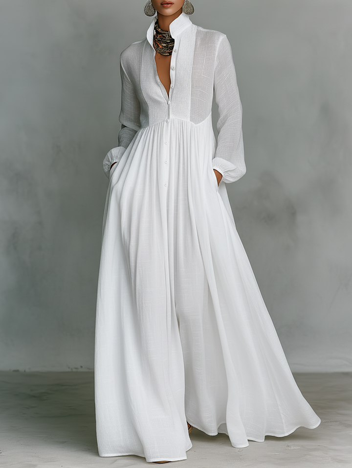 Damen Einschultriges Maxi Kleid mit Knopf-Front und fließendem Rock