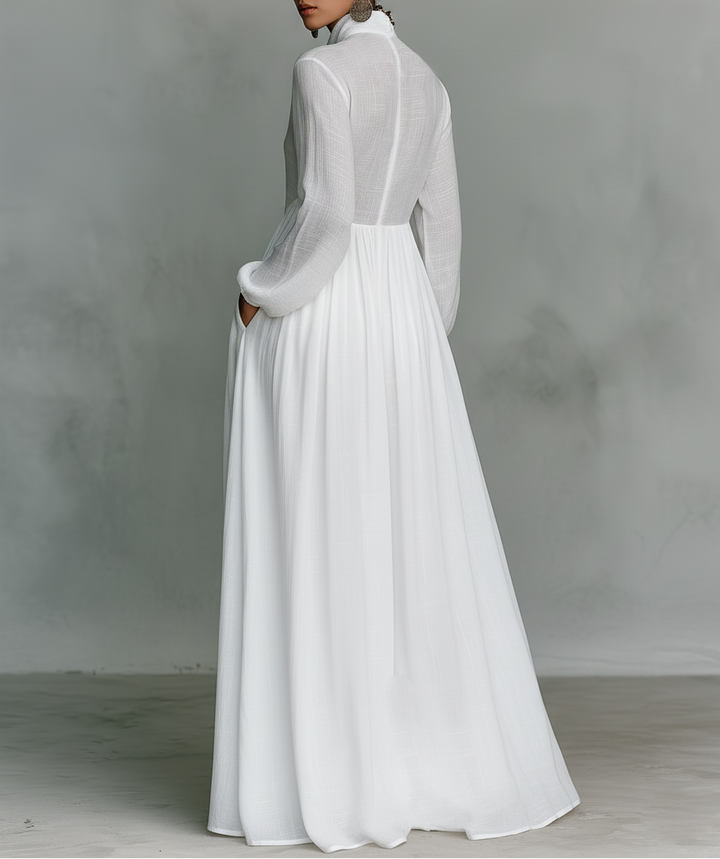 Damen Einschultriges Maxi Kleid mit Knopf-Front und fließendem Rock