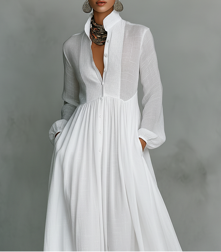 Damen Einschultriges Maxi Kleid mit Knopf-Front und fließendem Rock