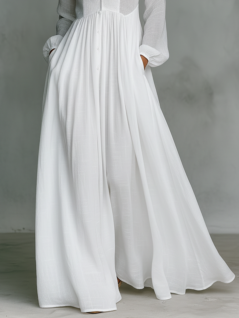 Damen Einschultriges Maxi Kleid mit Knopf-Front und fließendem Rock