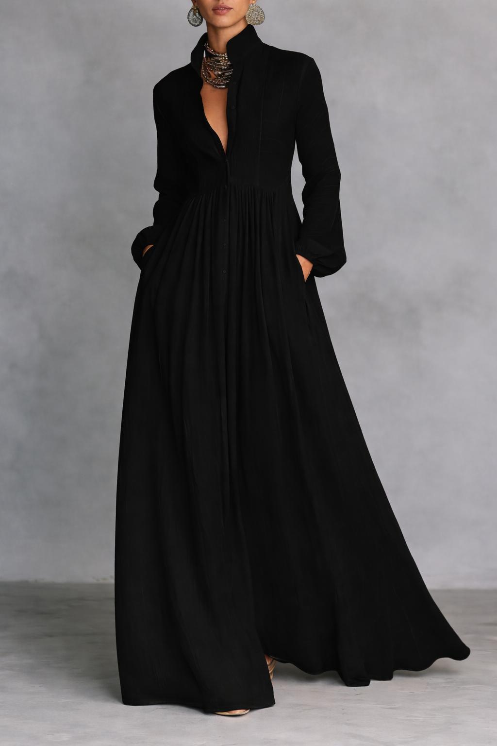 Damen Einschultriges Maxi Kleid mit Knopf-Front und fließendem Rock